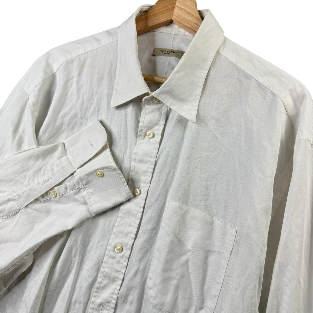 Burberry London Mens White Cotton Button Down Shirt Size 17.5 35 Long sleeve